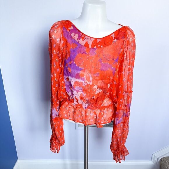 Free People Ruffle Sheer Floral Blouse - Picture 3 of 6